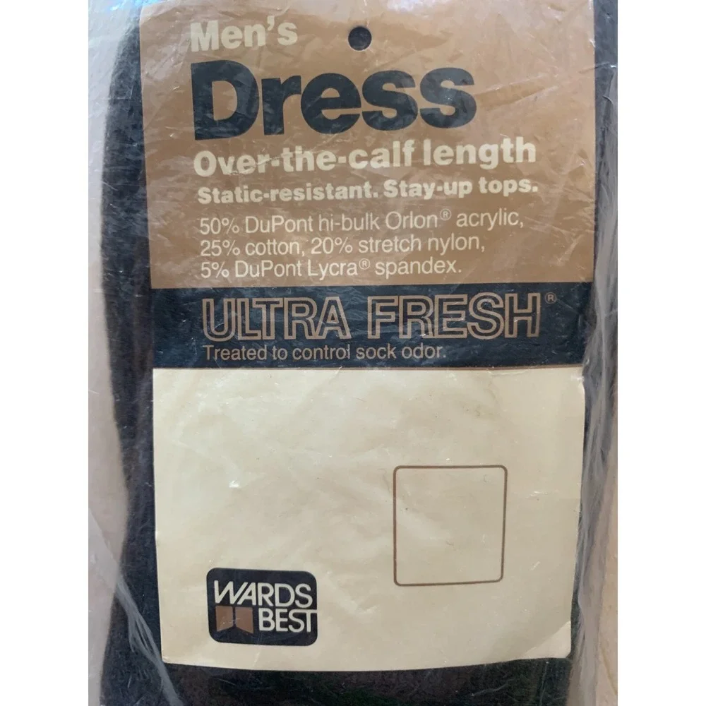 Vintage Wards Mens Socks NIP Dress Over Calf Chocolate Brown Sealed